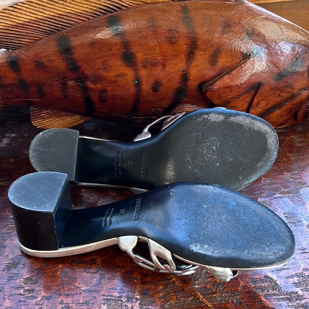 HERMES Metallic Calfskin Tandem Sandals Luxury Size 37 - Picture 11 of 16